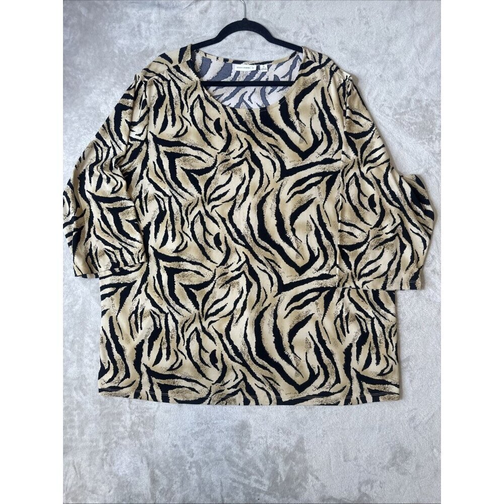 Susan Graver 3X Tan Black Zebra Print Liquid Knit Top